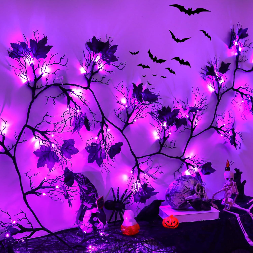 9Ft Lighted Halloween Garland Decorations Indoor, 66 LED Purple Lights Willow...