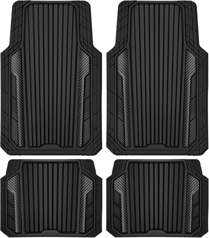 CAR PASS Heavy Duty Rubber Car Mats Metallic, Aluminum Film All Weather Floor (4 Piece)