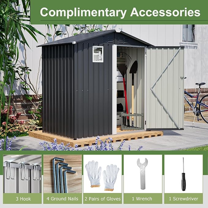 Outdoor Storage Shed, 6 X 4ft Metal Galvanized Steel Garden Shed