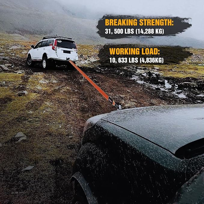 Nilight 3" x 30' Recovery Tow Strap Lab Tested 31, 500lbs Break Stre...