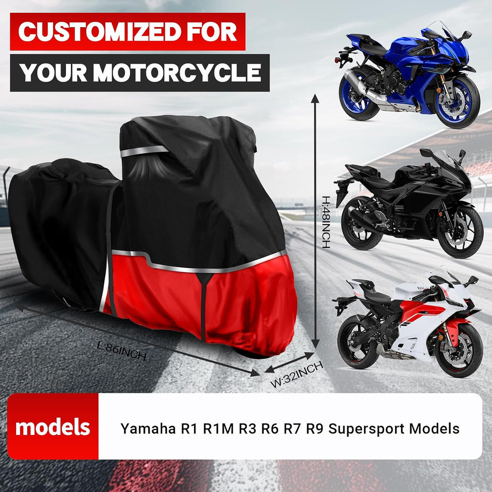 Motorcycle Cover for Yamaha R1 R3 R6 R7 R9 Supersport | Heavy Duty Waterproof...