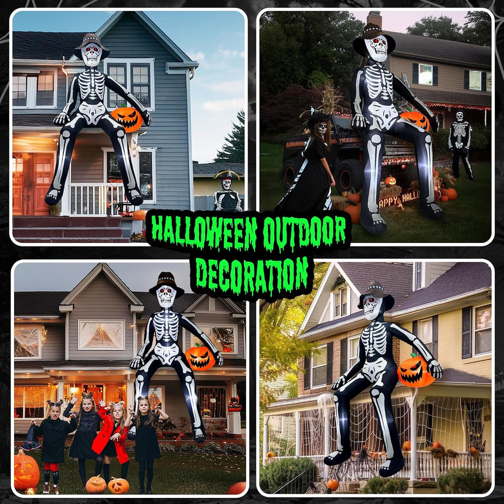 10FT Scary Halloween Inflatables Outdoor, Giant Sitting Skeleton Inflatable