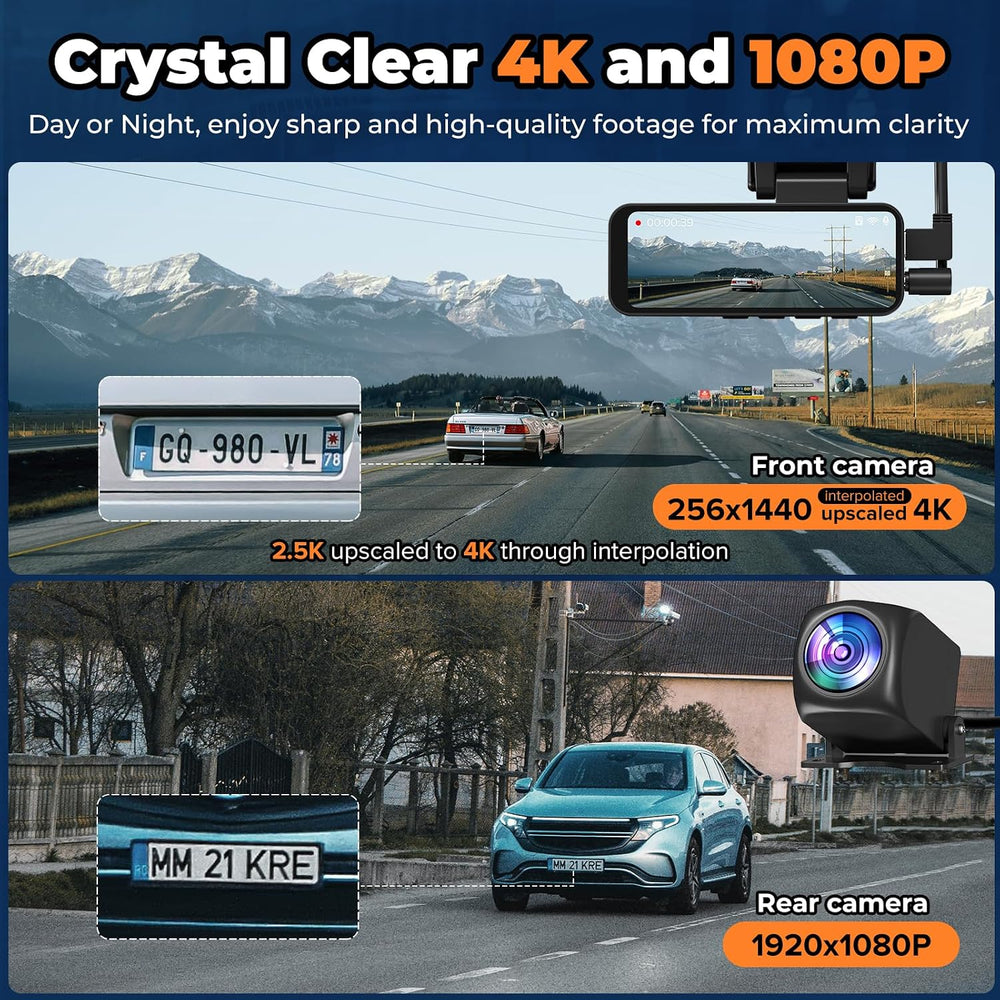 Dash Cam Front and Rear, 4K Dash Camera for Daily Driving, Day and Night
