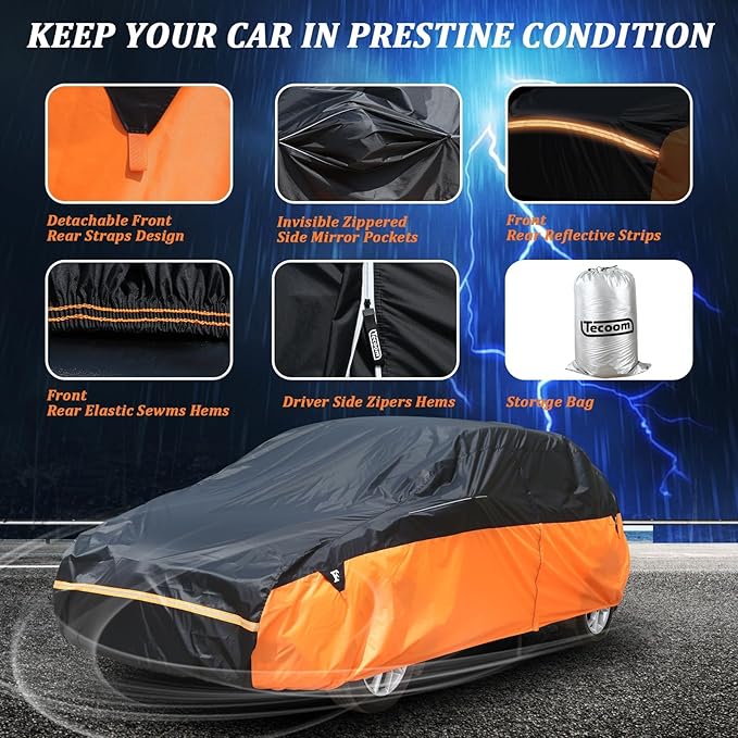 Waterproof Car Cover for Automobiles, All Weather Full Exterior Covers Fit for
