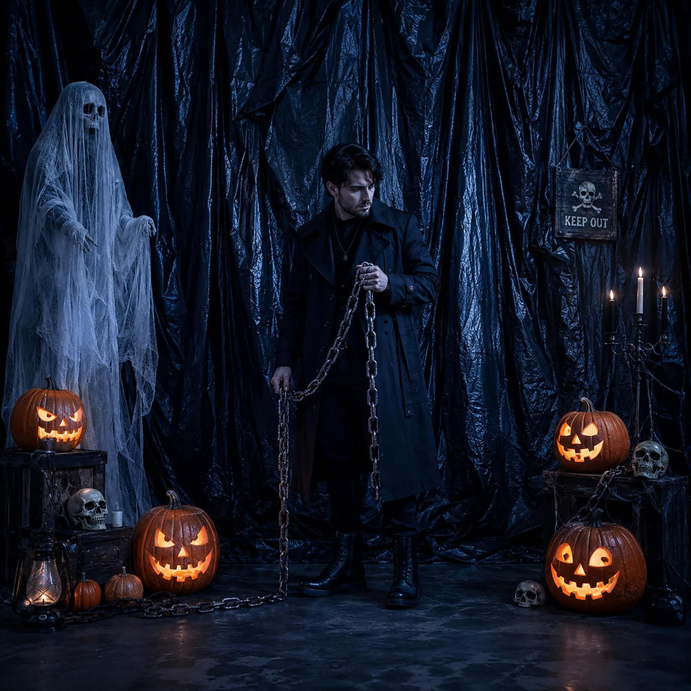 49 x 10 Ft Halloween Black Plastic Sheeting, Spooky Backdrop Decoration Kit