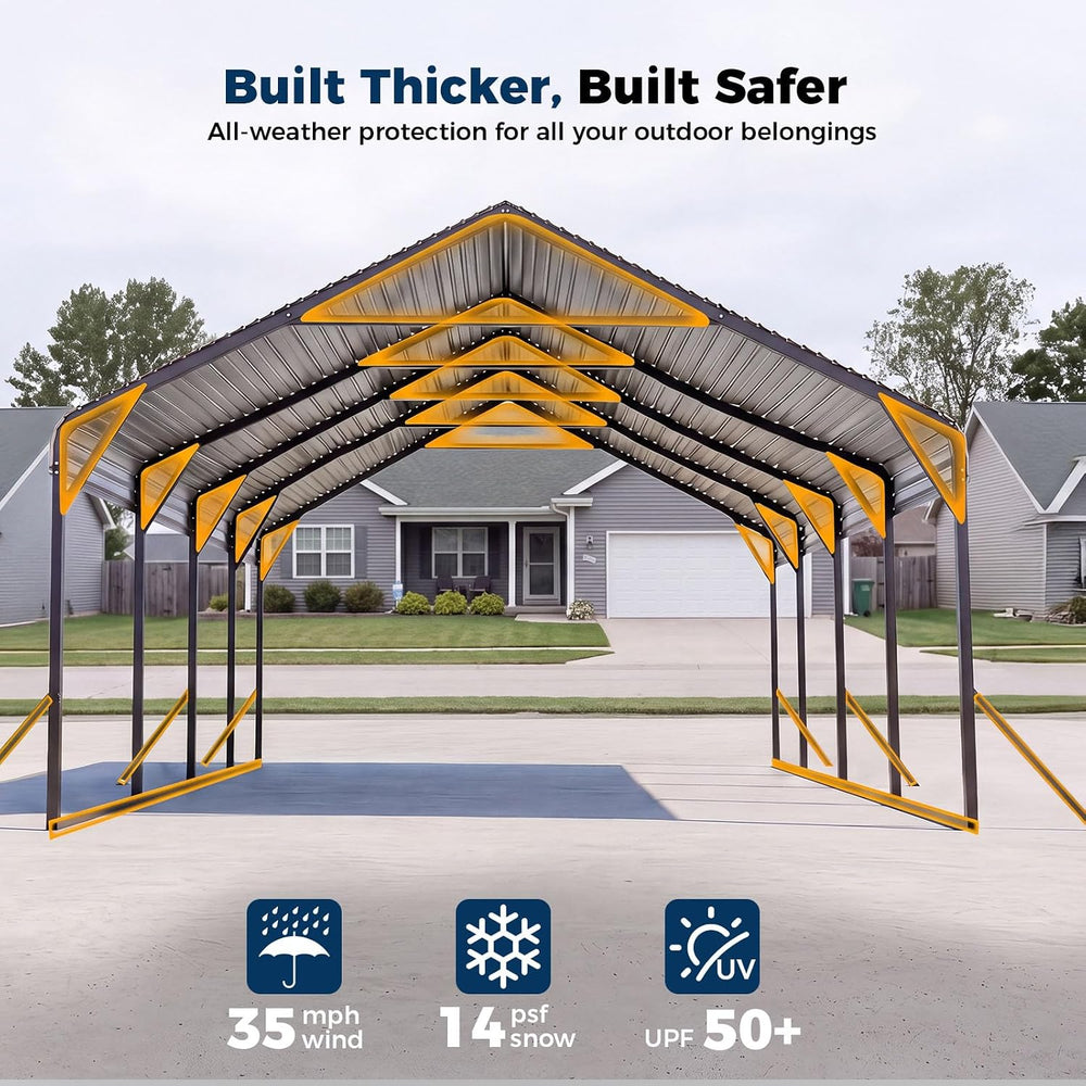 20x20FT Metal Carport with Removable Sidewalls & Mesh Windows