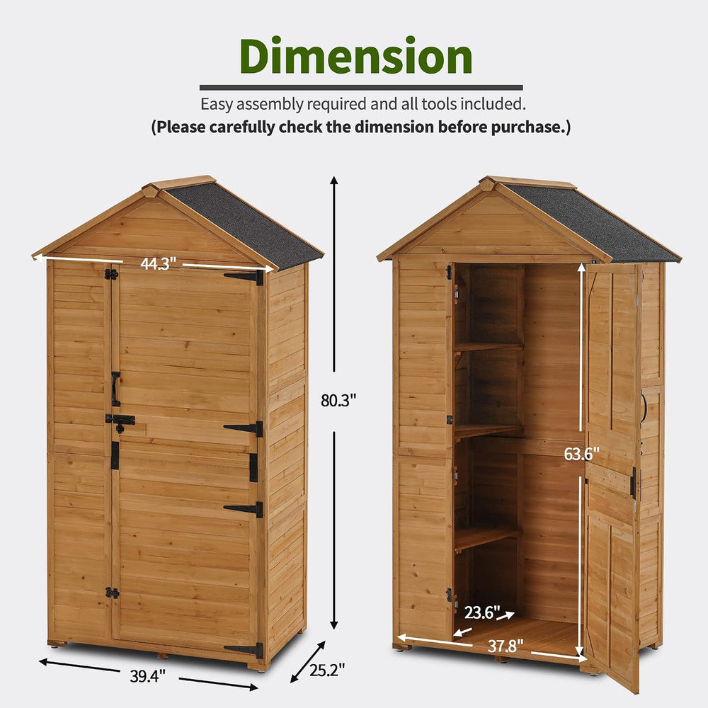 MCombo Large Outdoor Storage Cabinet with 3 Shelves, Wood Garden Shed 1998