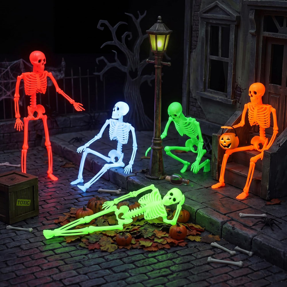 JOYIN 5 PCS 16" Blacklight Reactive Halloween Skeleton, Small Skeleton D...