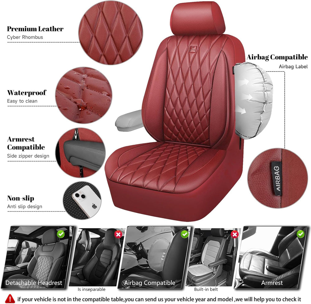 CAR PASS Piping Luxury Faux PU Leather Two Front Car Seat Covers, Waterproof ...