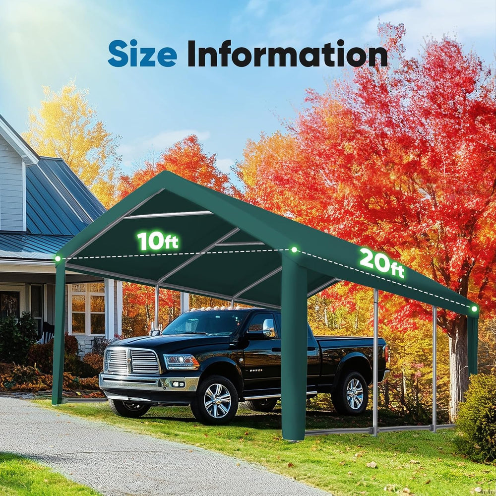 10x20 ft Carport Replacement Top Cover w/Leg Cloth, Heavy Duty Waterproof &am...
