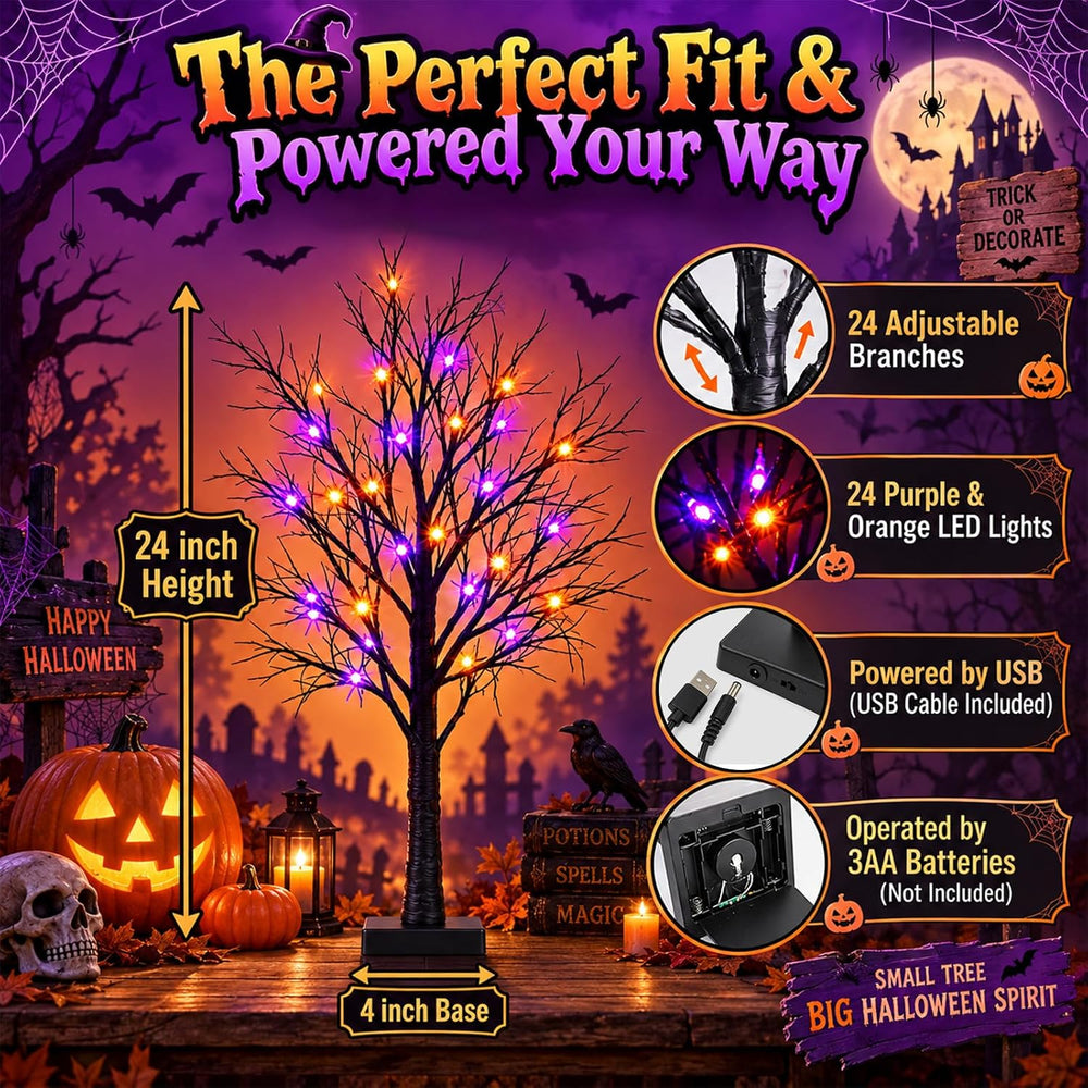 Halloween Decorations 2 Pack 2FT Black Coral Branch Spooky Lighted Trees