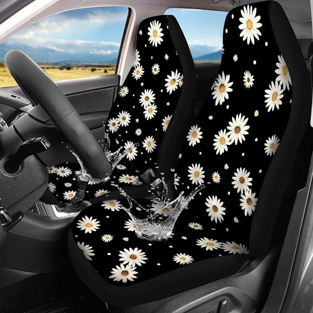 Car Seat Covers Set of 2, Greey Daisy Flower Front Bucket Seats Protector Aut...