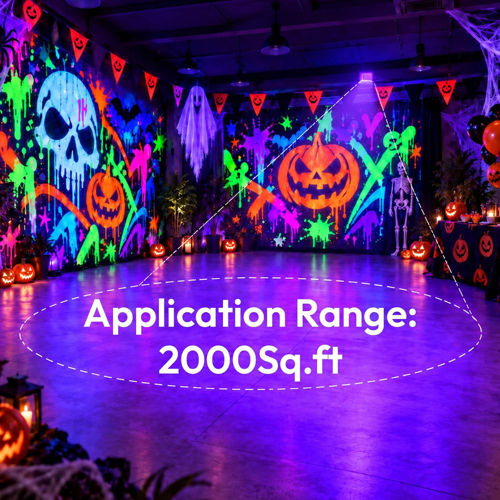 2-Pack 200W UV Black Lights for Halloween & Party, IP66, Plug/Switch
