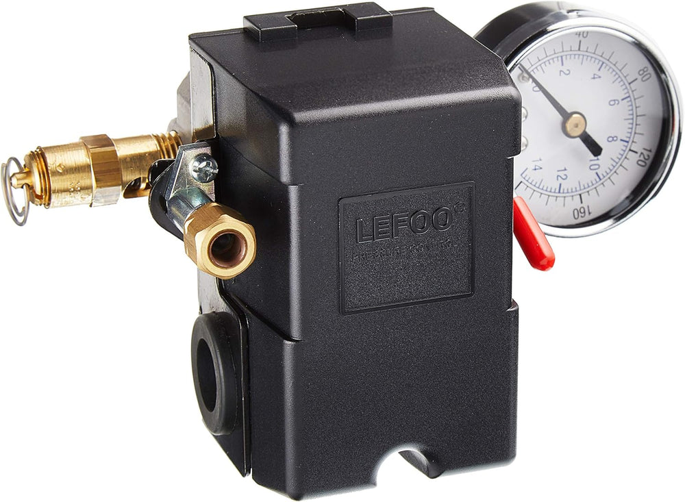 26 AMP H/D PRESSURE SWITCH AIR COMPRESSOR 145-175 4 PORT w/0-200 psi Gauge &a...
