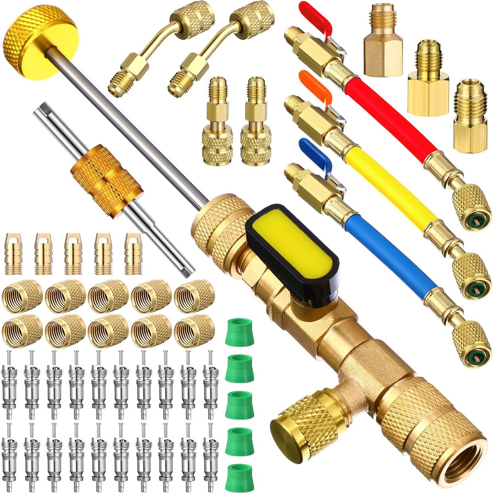 Tujoe 52 Pcs Charging Hoses and R410a Adapter Kit, R134a R410a R22 R12 Hoses ...