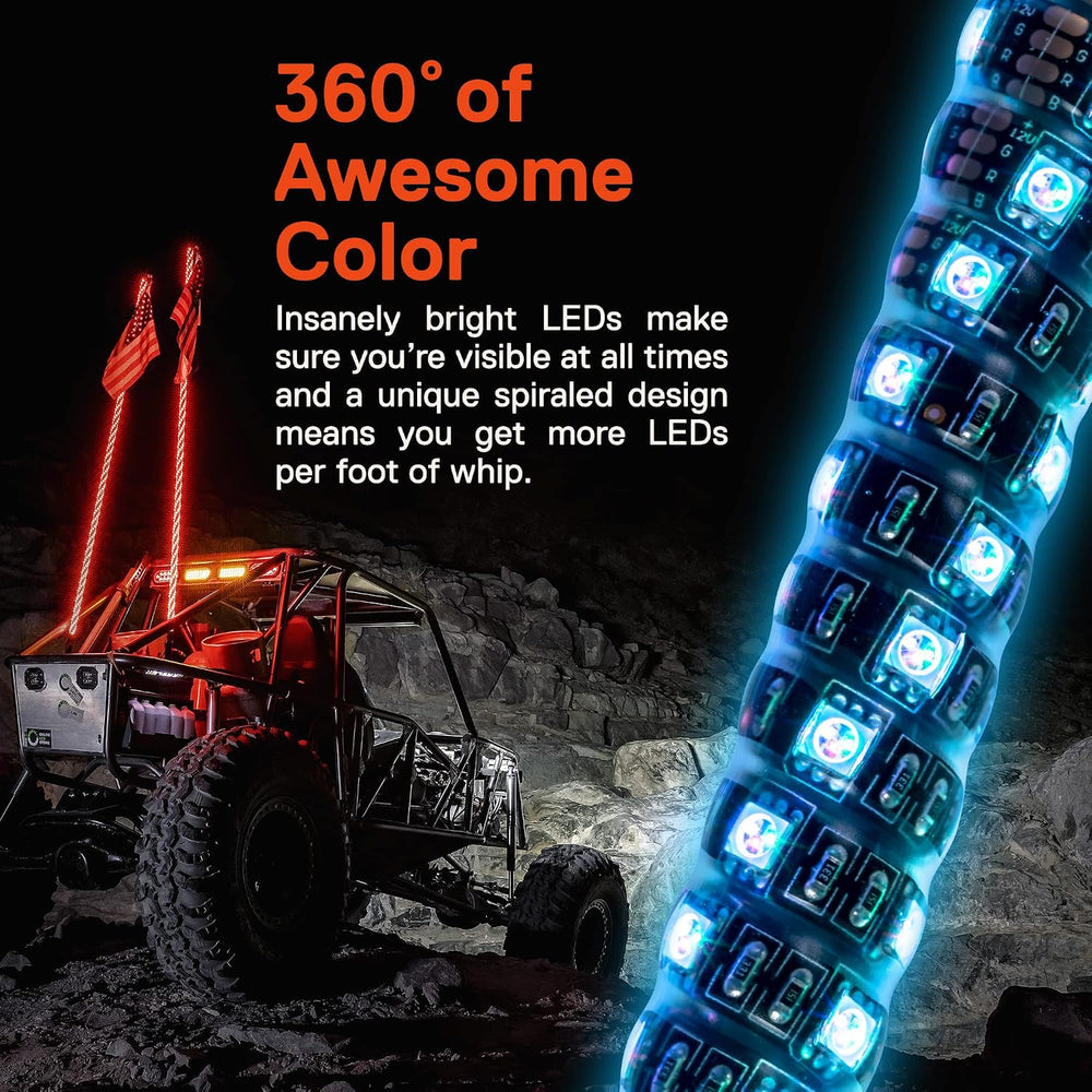 True Mods 2pc 1ft Spiral RGB LED Whip Light for UTV ATV [RF Wireless Remote] ...