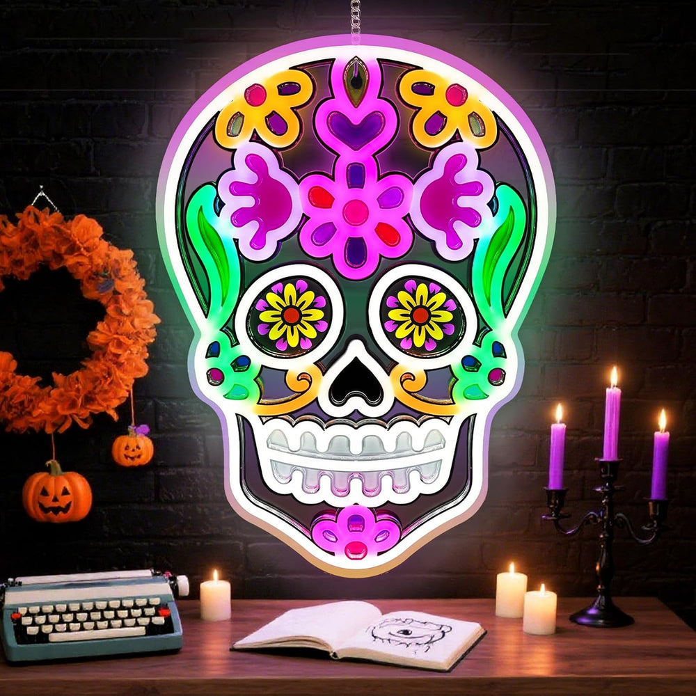 Halloween Day of the Dead LED Neon Signs, Mexican Sugar Skull Neon Lights