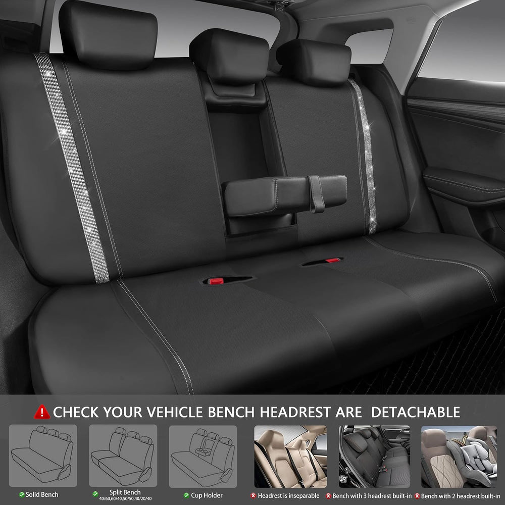 CAR PASS Bling Diamond Car Seat Covers Full Set, Shining Rhinestone Waterproo...