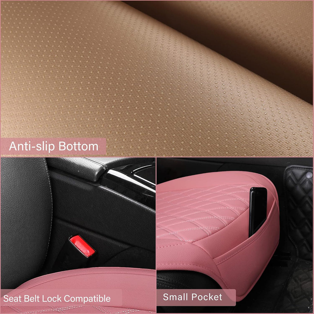 Universal Front Leather Car Seat Covers Pink 2 Pcs Luxury Seat Covers, Anti-S...