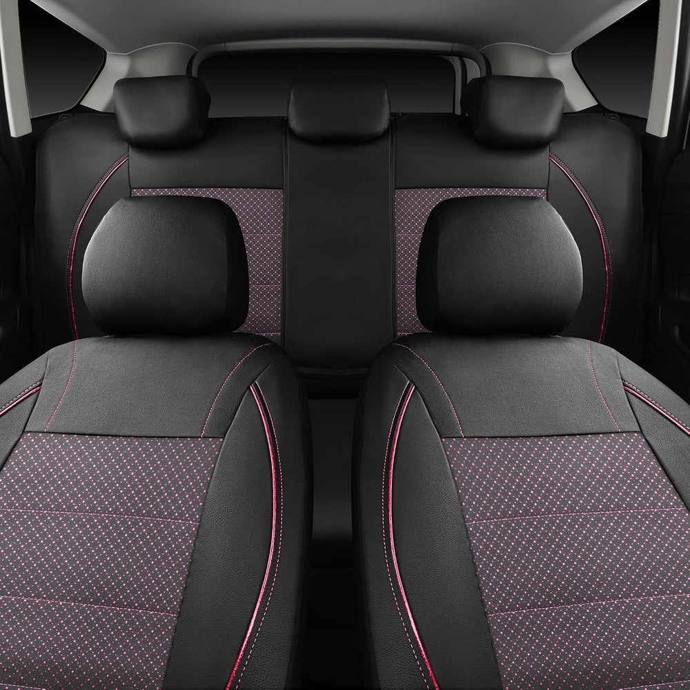CAR PASS Piping PU Leather Car Seat Cover Full Set,Inside Zipper Design and R...