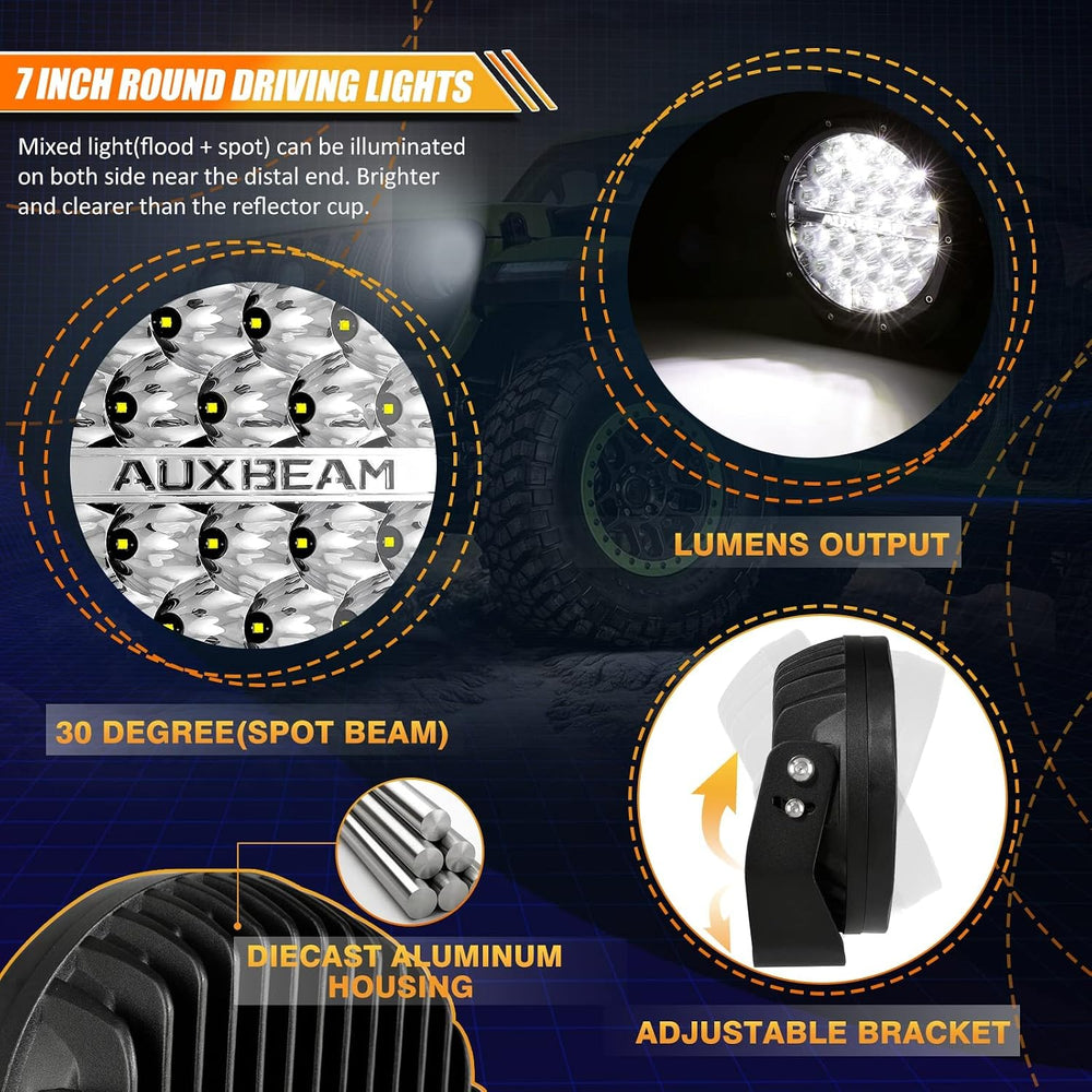 Auxbeam 7 Inch LED Round Driving Light 2PCS, 240W 24000 Lumens Waterproof Off...