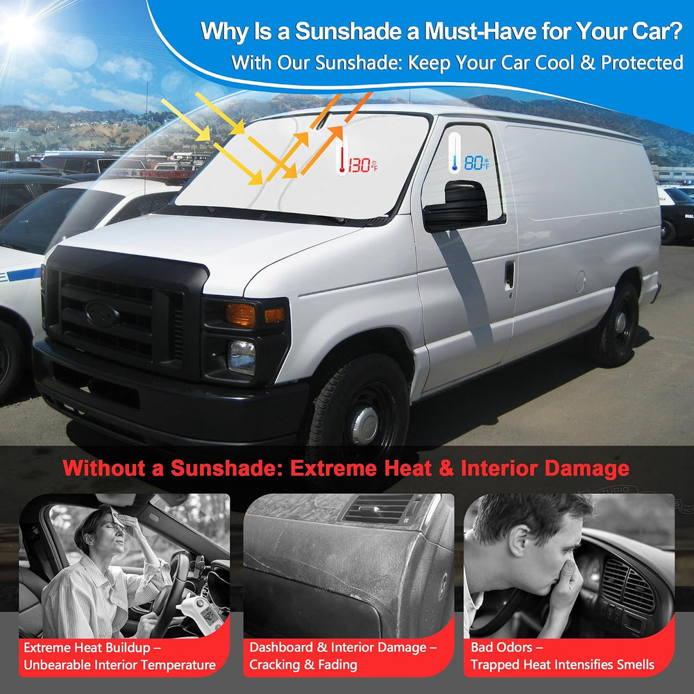 Front Windshield ＆ Side Window Sun Shade for 1992-2025 Fo-rd E-Series E-150 E...