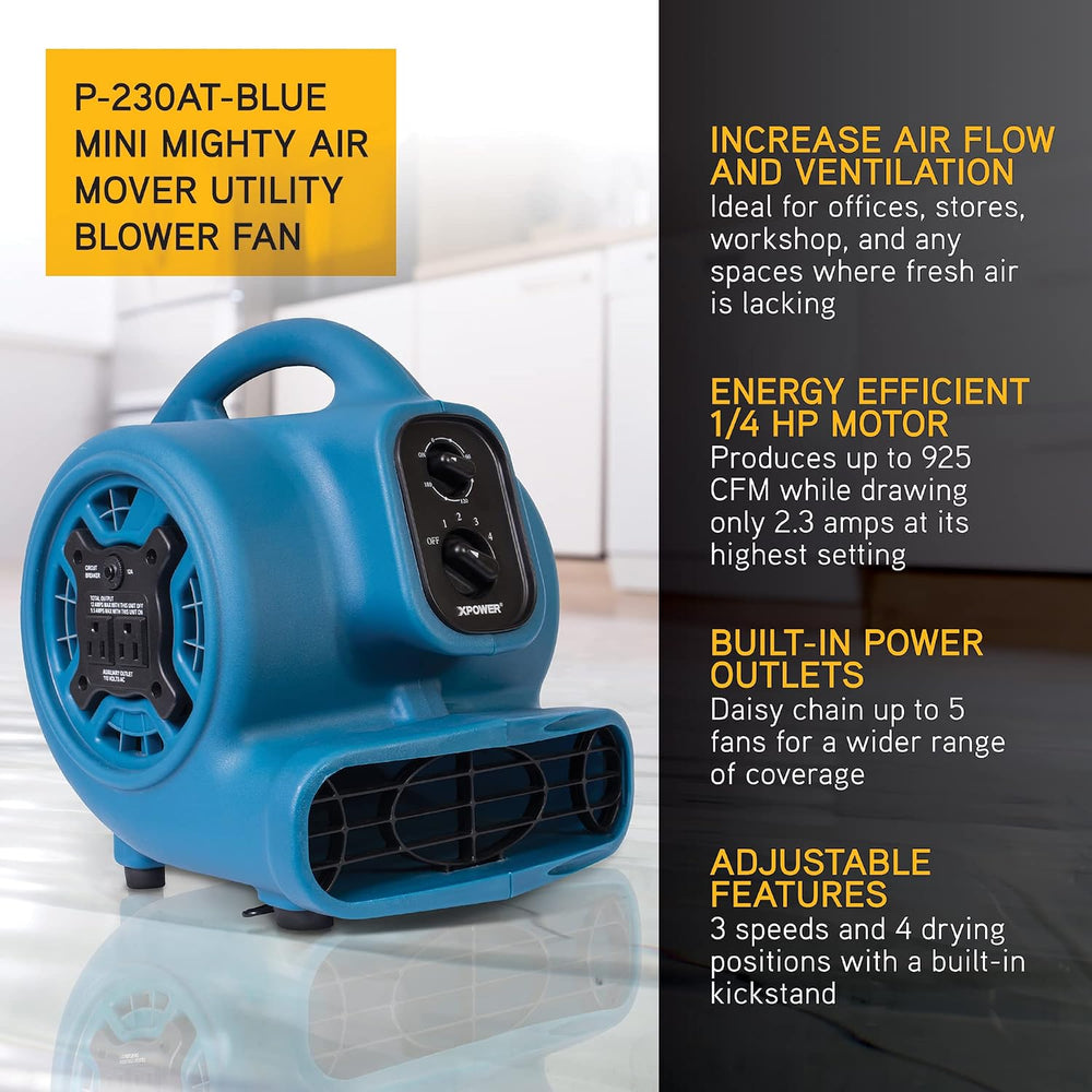 XPOWER P-230AT Mini Mighty 1/4 HP 925 CFM Centrifugal Air Mover, Carpet Dryer...