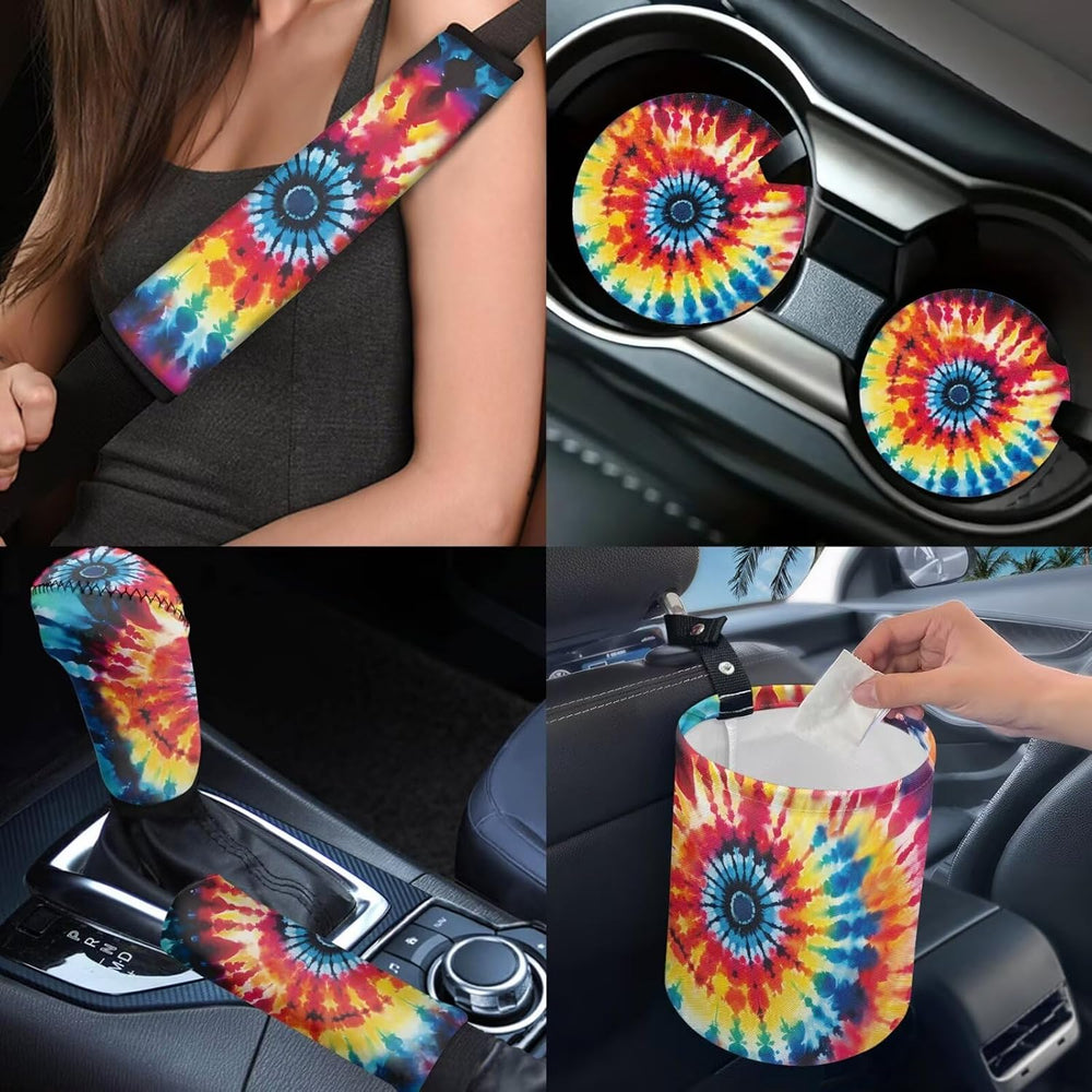 Tie Dye Car Seat Cover Set 13 Pcs Hippie Tie Dye Print Car Interior Accessori...
