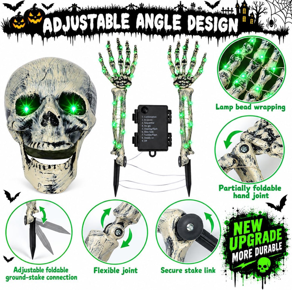 Halloween Skeleton Decorations Outdoor, Light Up Skull Head & Skeleton Ha...