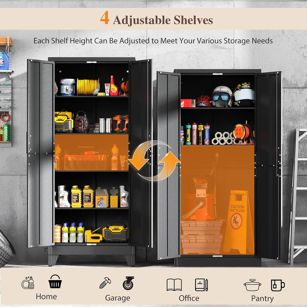 Metal Pantry Cabinets, 71" H Lockable Steel Storage Cabinet with 2 Doors
