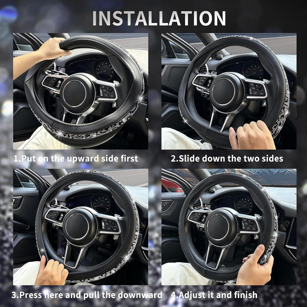 11 pcs Bling Snow Leopard Car Accessories Set for Women, Cheetah Print Steeri...