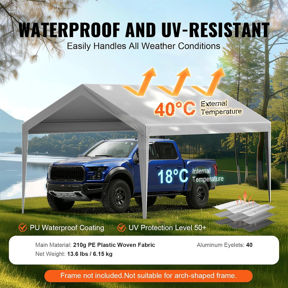 VEVOR Carport Replacement Canopy 10x20 ft, PE Waterproof UV-Proof