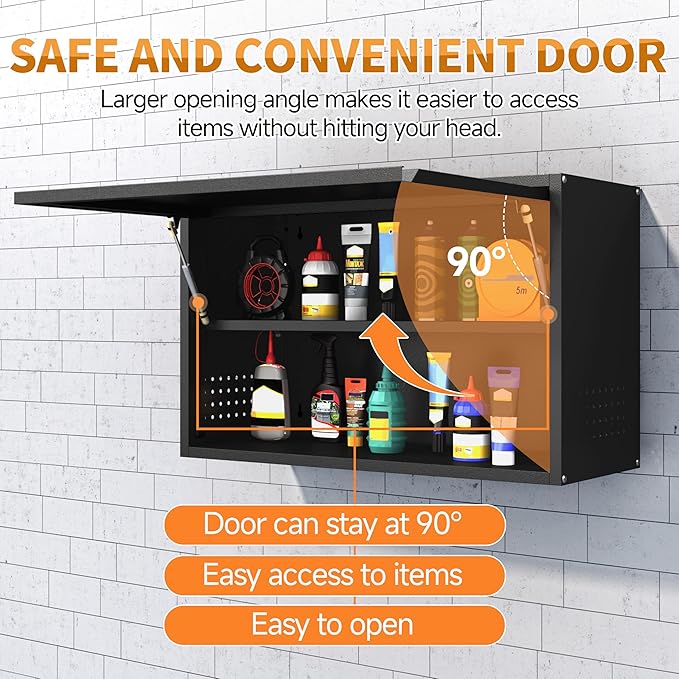 Metal Garage Wall Cabinet with Up-Flip Door, Upper Storage Cabinets with