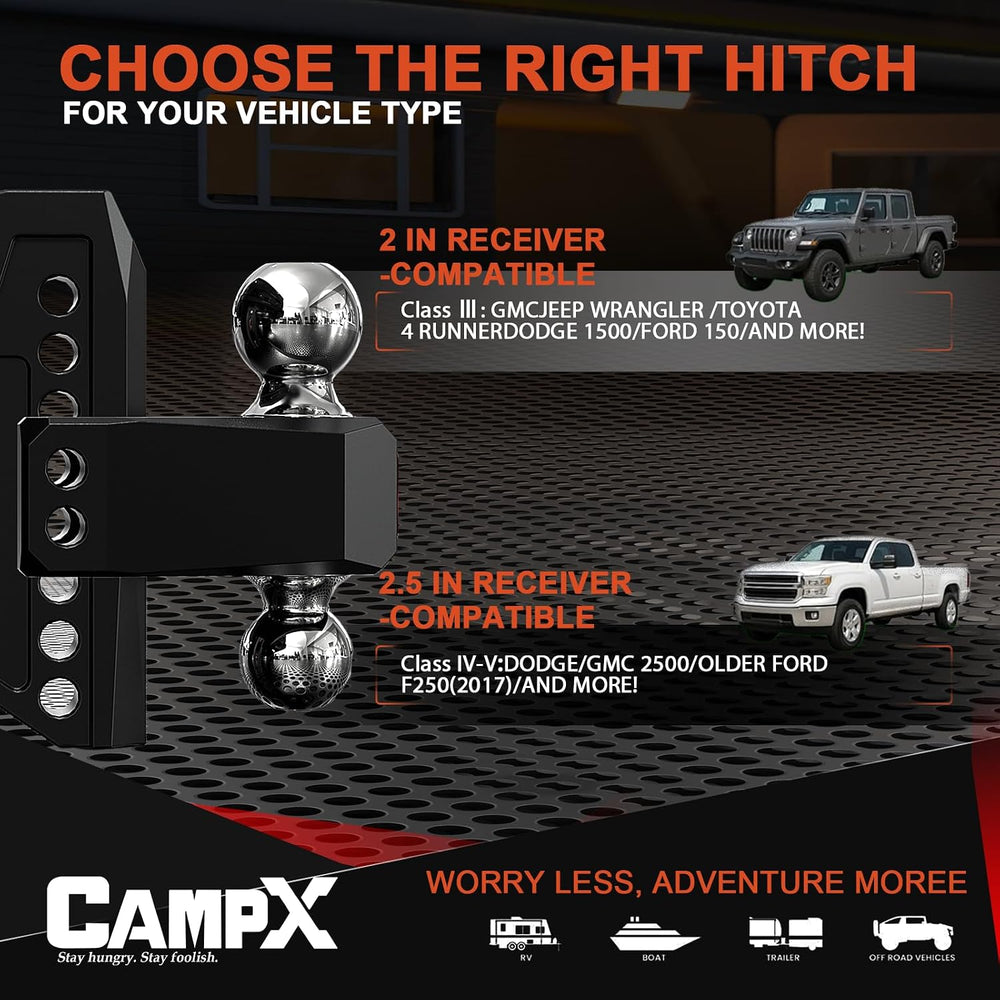 Adjustable Trailer Hitch Fits 2.5" Receiver, 7-Inch Drop/Rise, Aluminum