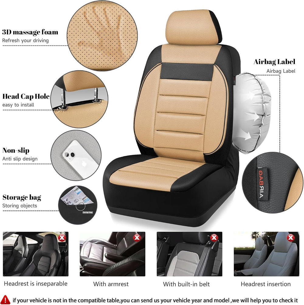 CAR PASS Faux Leather Car Seat Covers Front Seats Only, 3D Foam Support Car S...