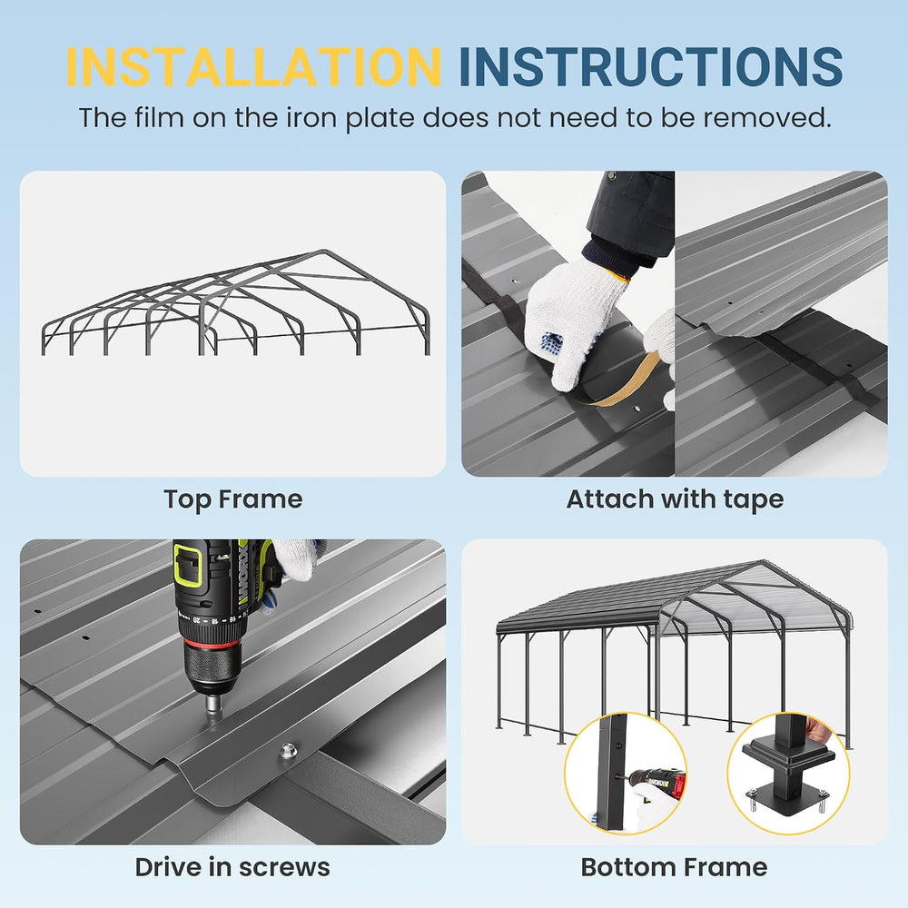 12' X 20' Metal Carport, Heavy Duty Carport with Thicker Frame and Ba...