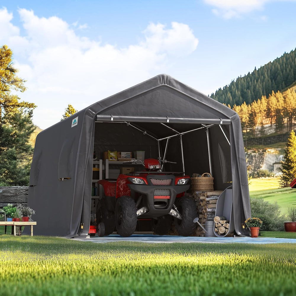 10X15 ft Garage Shelter Steel Metal Peak Roof Portable Storage Shed Carport f...