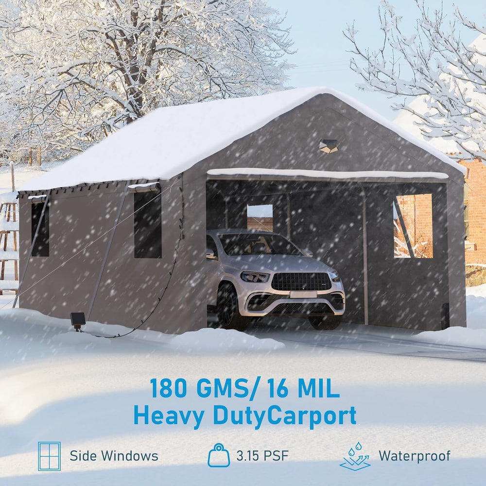 13x25 Heavy Duty Carport, Portable Garage with Doors & Windows