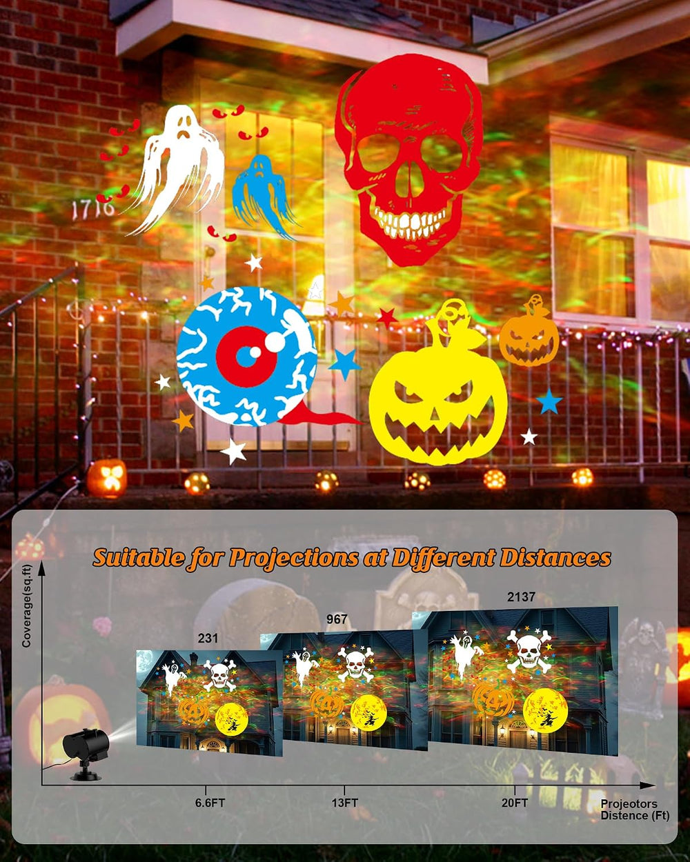 COOLWUFAN 2-in-1 Halloween Christmas Projector Lights Outdoor 20 Slides