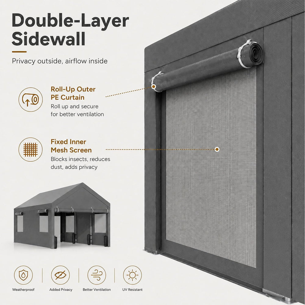 Nuturelly 12x20 Heavy Duty Carport, Portable Garage for Truck SUV, Gray