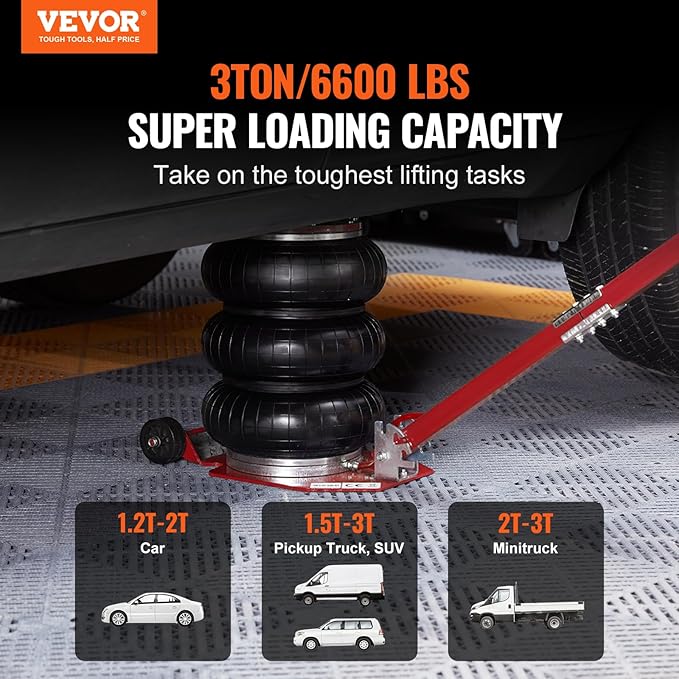 VEVOR Air Jack, 3 Ton/6600 lbs Triple Bag Air Jack, Air Bag Jack Lift Range