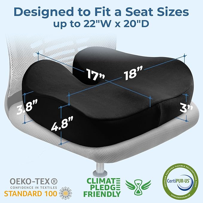 5 STARS UNITED Seat Cushion for Tailbone Pain Relief – Large Memory Foam