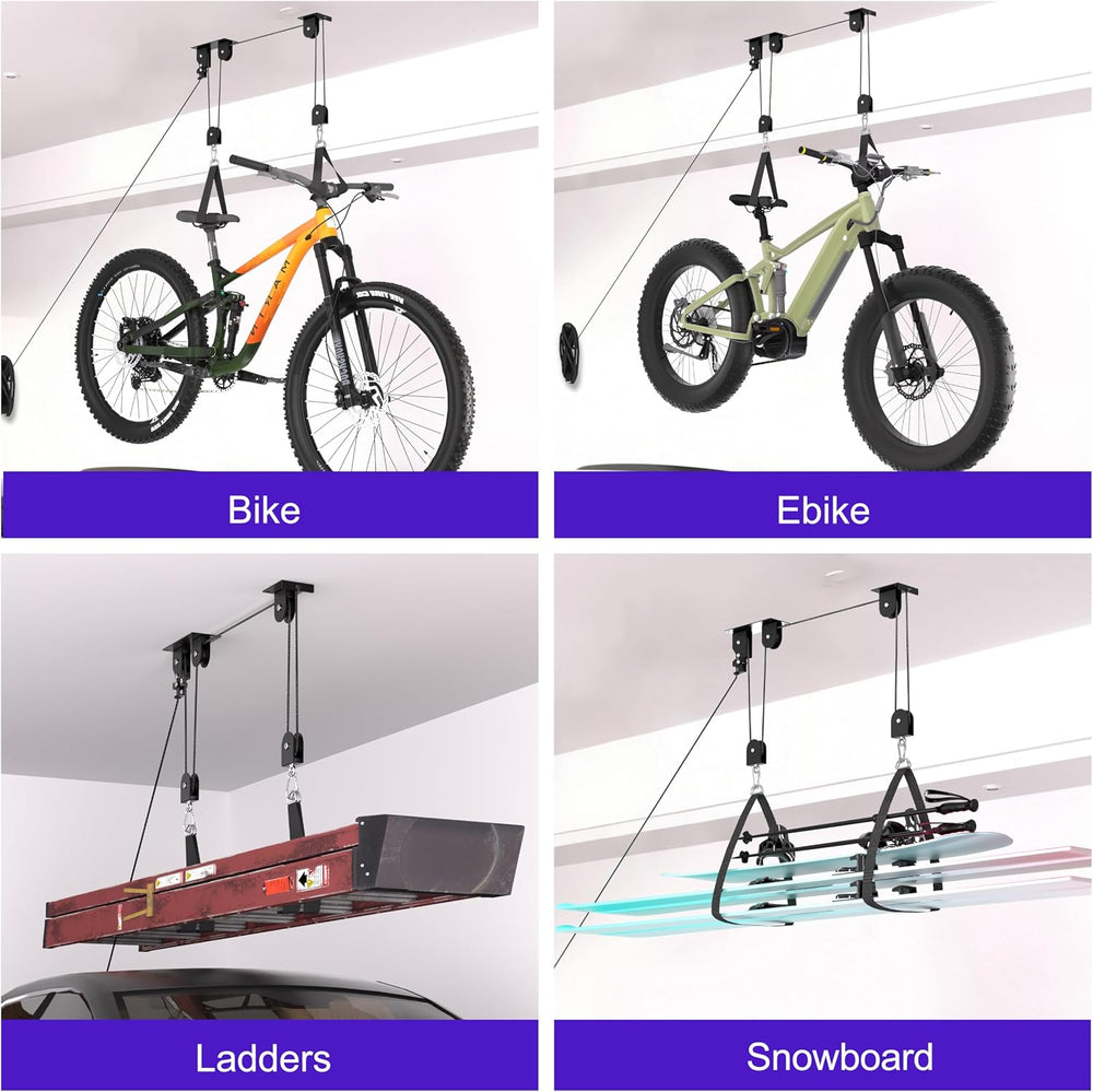 2-Pack Bike Hoist, Heavy Duty Ebike Pulley System for Garage, 85lb