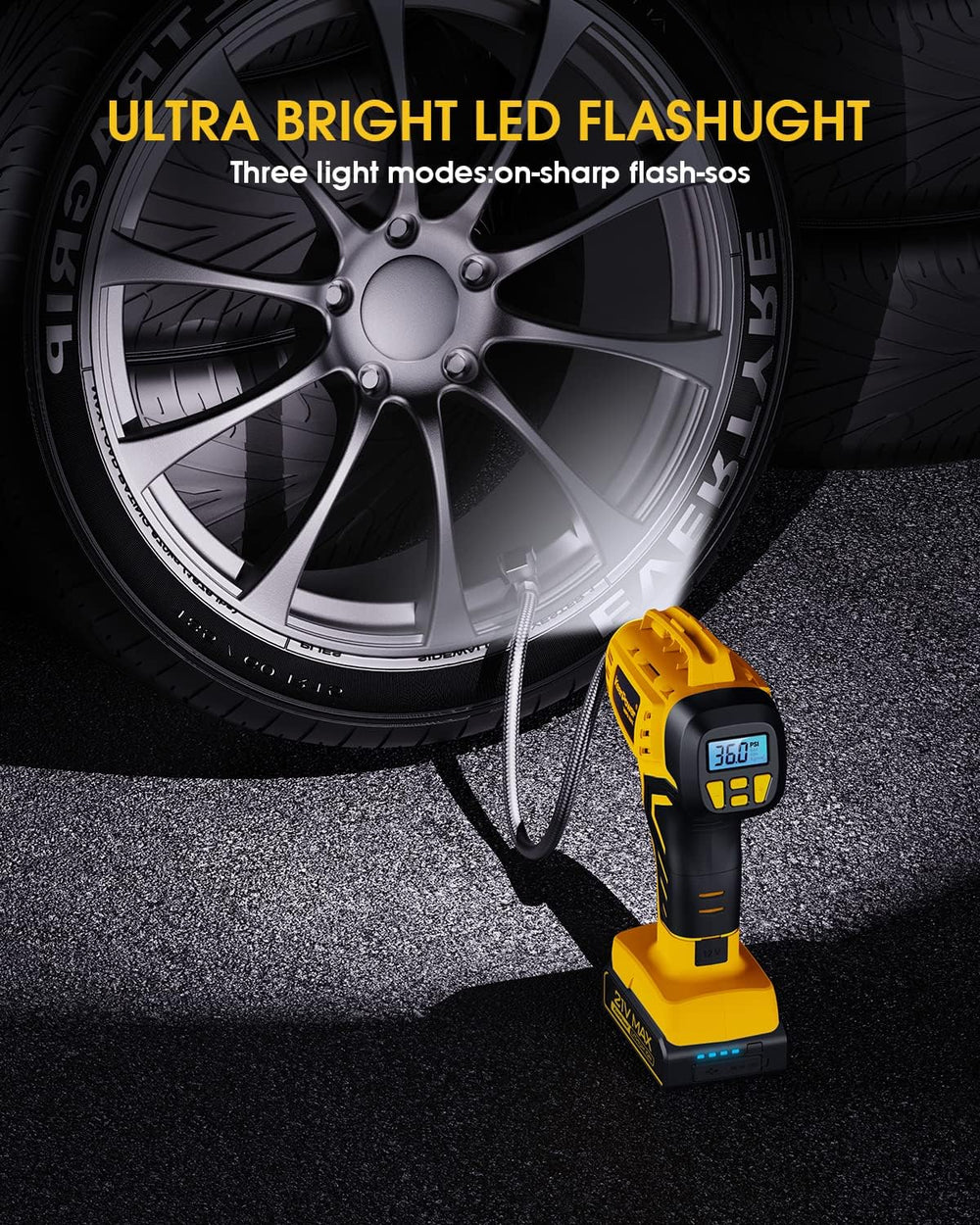 KeenPower Tire Inflator Portable Air Compressor 21V Battery Powered 160PSI