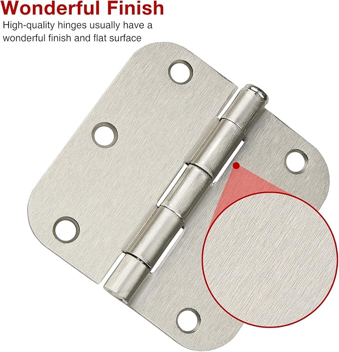 42 Pack Rounded Door Hinges Brushed Nickel 3.5 Inch Interior 5/8" 3-1/2&...