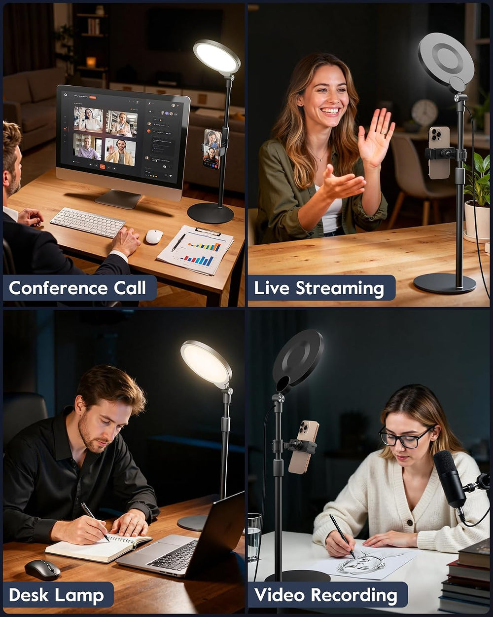 Desk Ring Light with Stand for Computer, 30 Modes Video Conference Lighting
