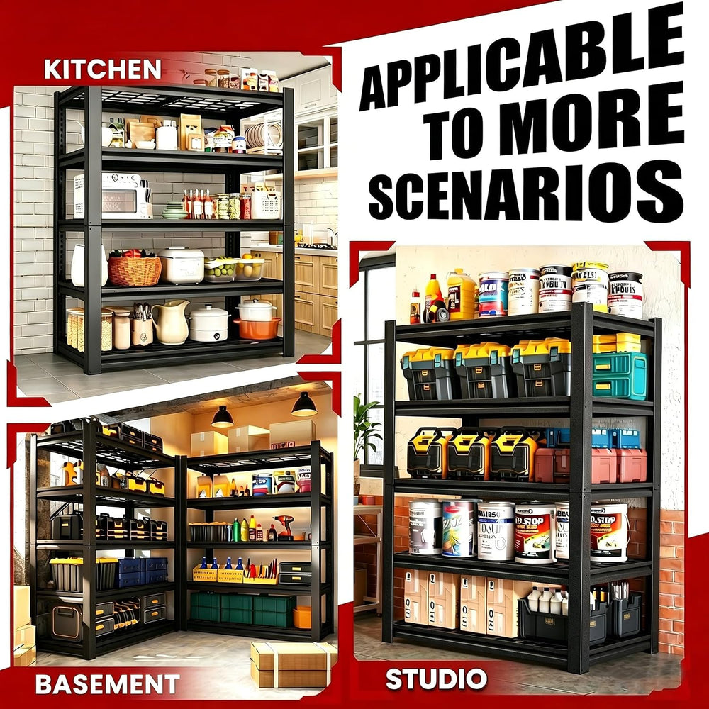 72" H Heavy Duty Garage Shelving, Metal Storage Shelves, 5 Tier Adjustab...