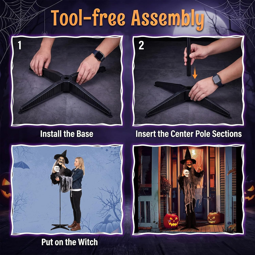 Tangkula 6.3 FT Animated Halloween Standing Talking Witch with Skull