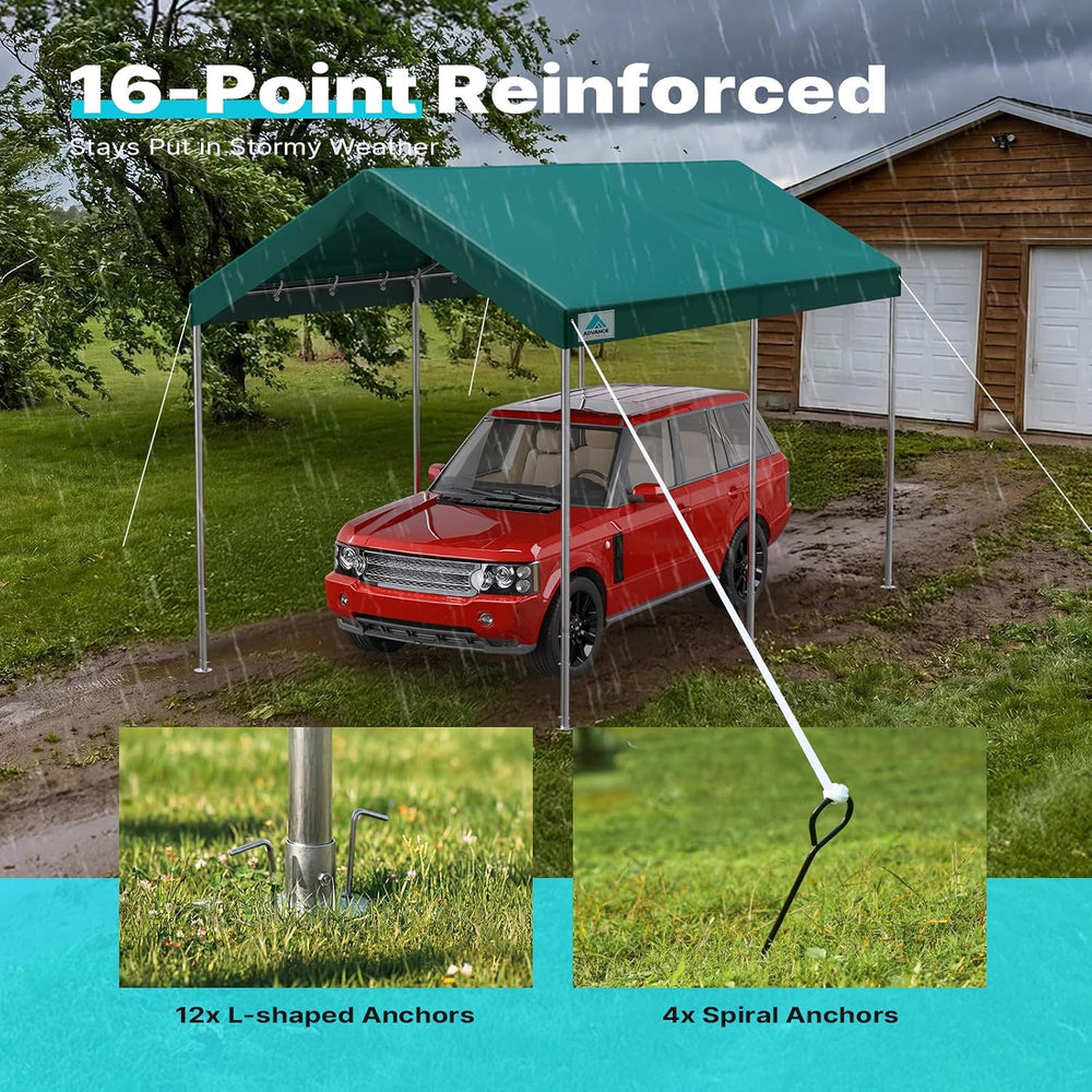 ADVANCE OUTDOOR 10x15 ft Heavy Duty Carport Potable Car Canopy Garage Party T...