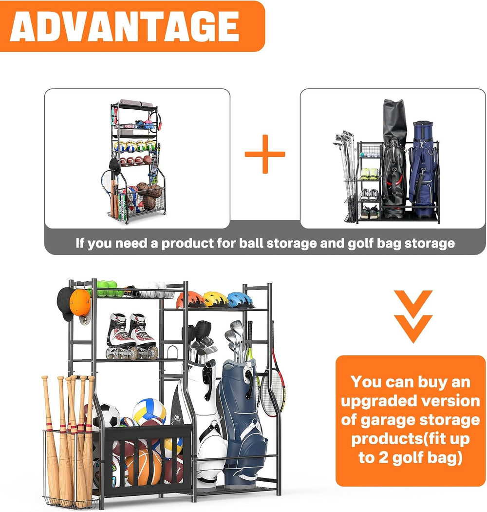 TORACK Golf Bags Stand with Ball Storage, Large Capacity Garage Sports Equipm...